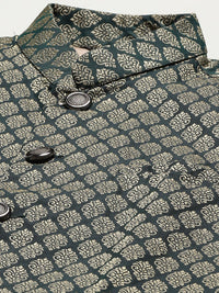 SOJANYA Men Yellow Chikankari Pure Cotton Kurta with Churidar & Nehru Jacket