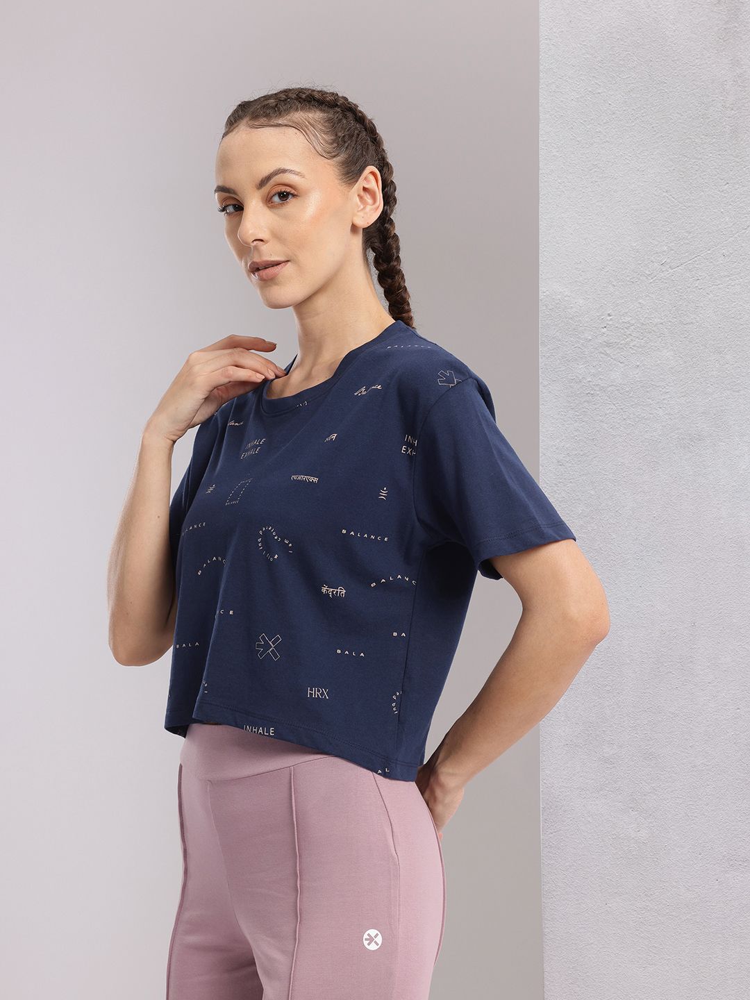 HRX by Hrithik Roshan Typography Printed Drop-Shoulder Sleeves Yoga T-Shirt