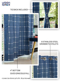 URBAN SPACE Blue & White Embroidered Window Curtain