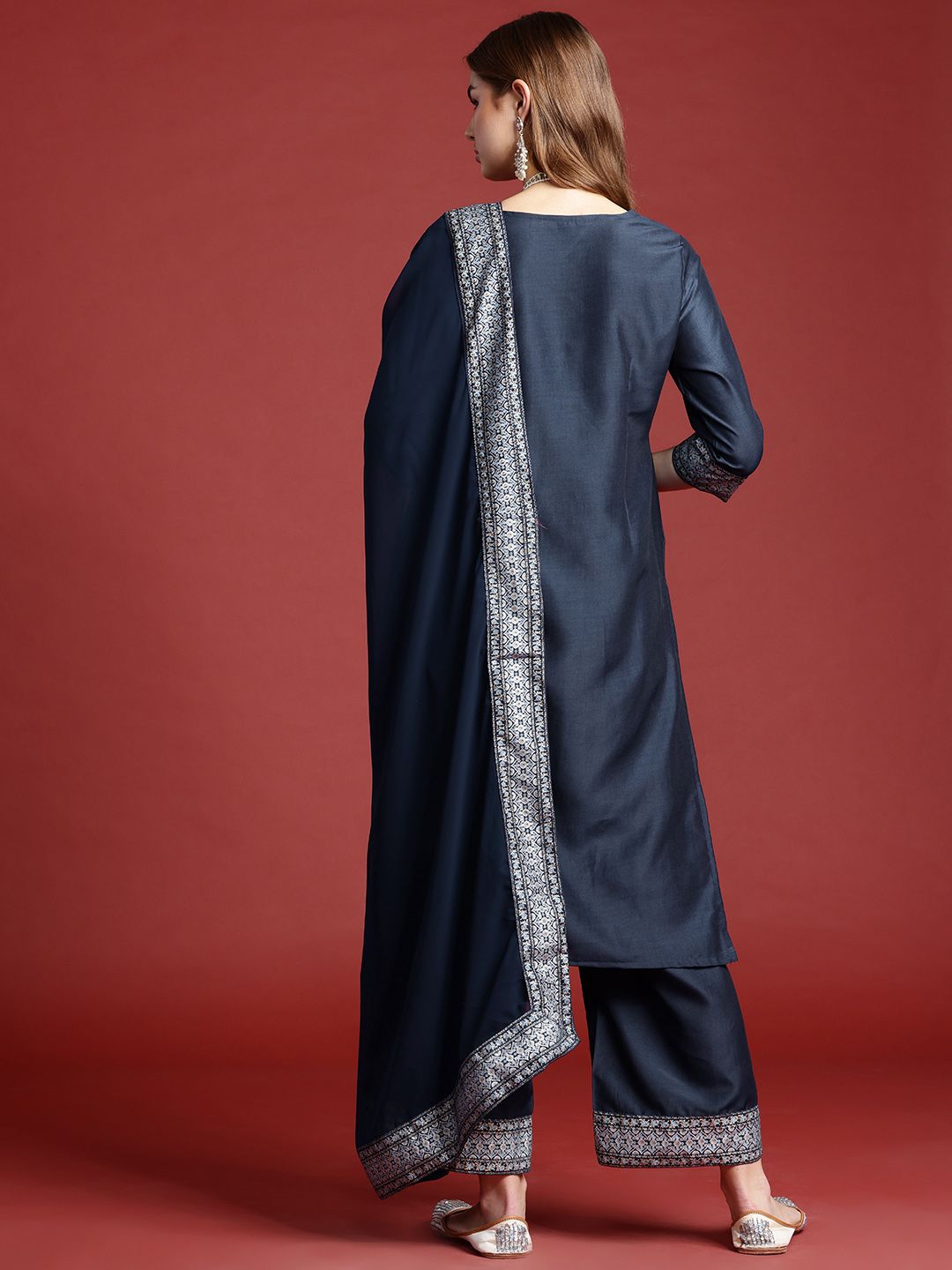 Anouk Ethnic Motifs Regular Kurta With Palazzos & Dupatta