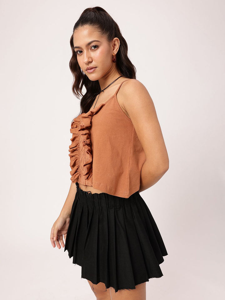 DressBerry Touch of Romance Ruffles Shoulder Straps Crop Top