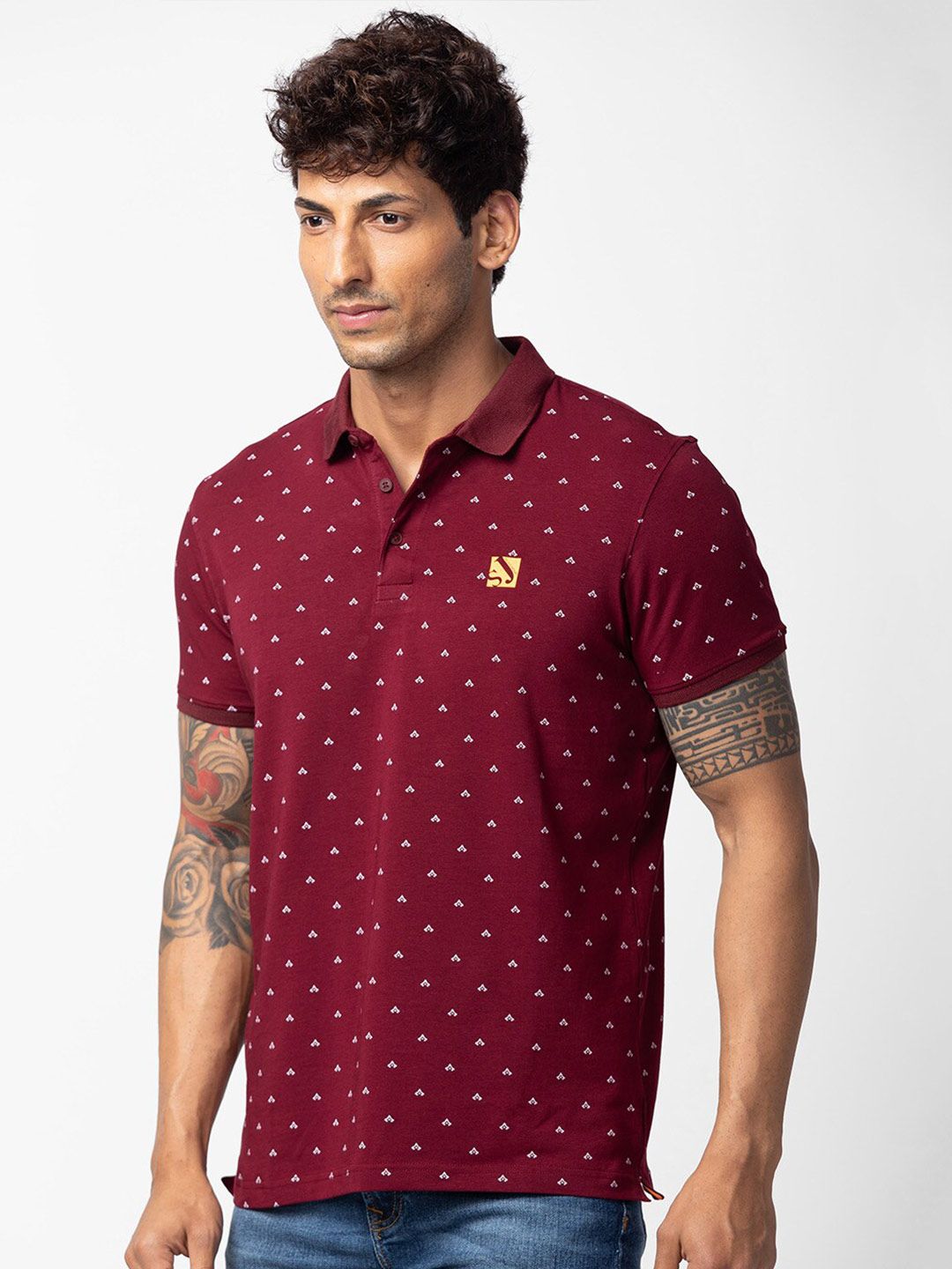 SPYKAR Men Printed Polo Collar Cotton T-shirt