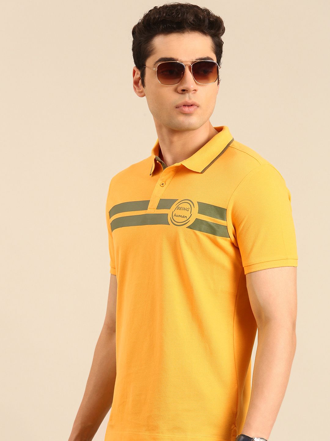 Being Human Striped Polo Collar Pure Cotton T-shirt