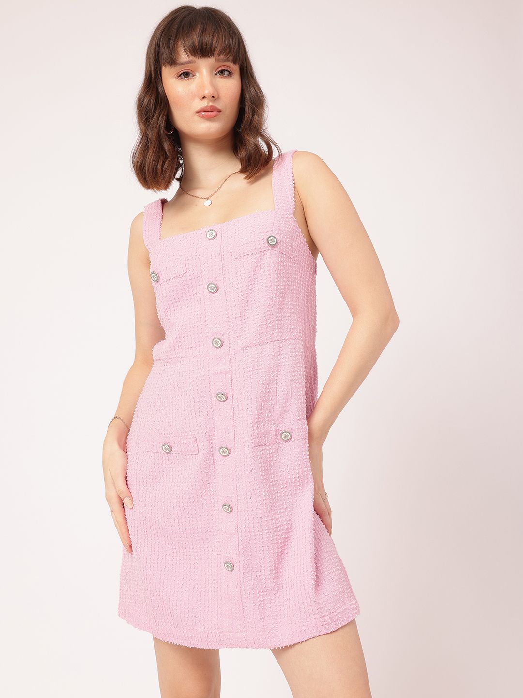DressBerry Cutesy Glam Dobby Strappy A-Line Mini Dress