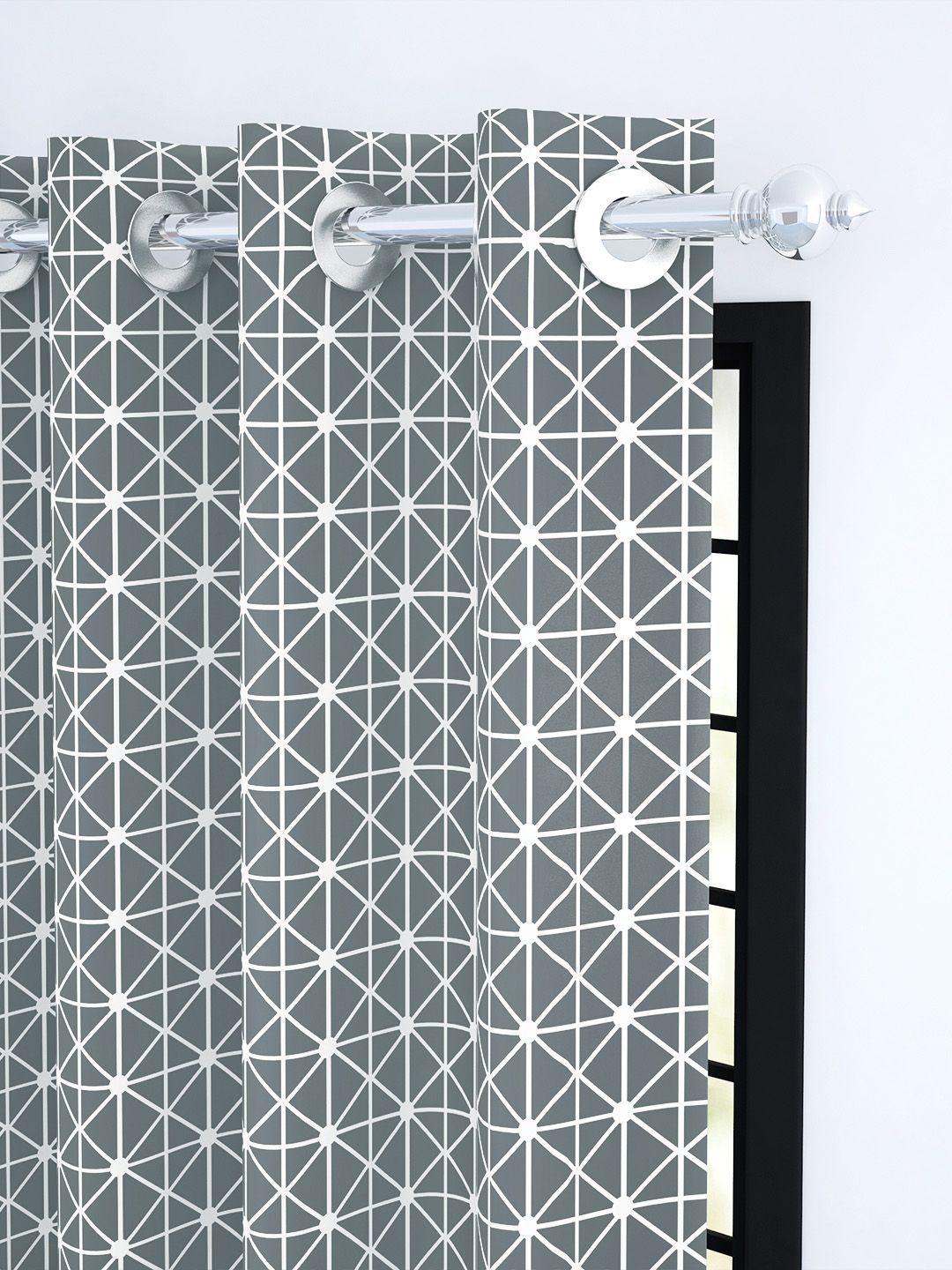 Story@home Grey & White Geometric Room Darkening Door Curtain