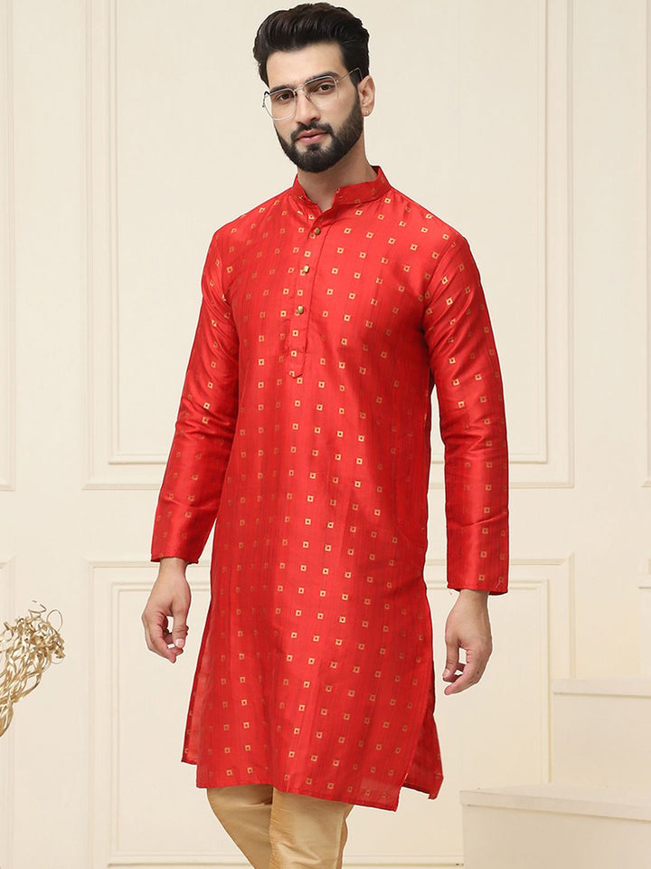 SOJANYA Men Maroon Woven Design Straight Kurta
