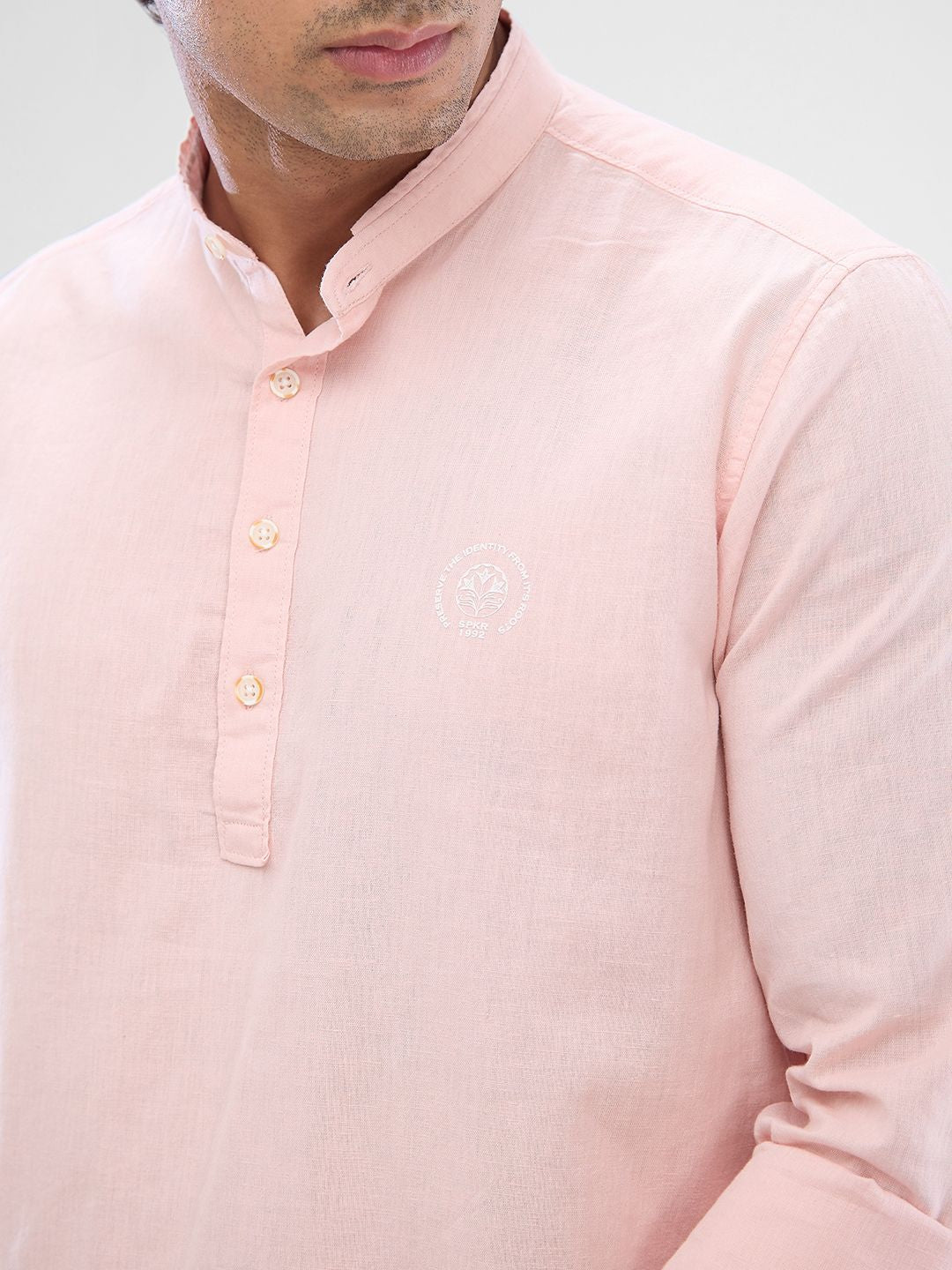 SPYKAR Men Slim Fit Opaque Solid Mandarin Collar Casual Shirt