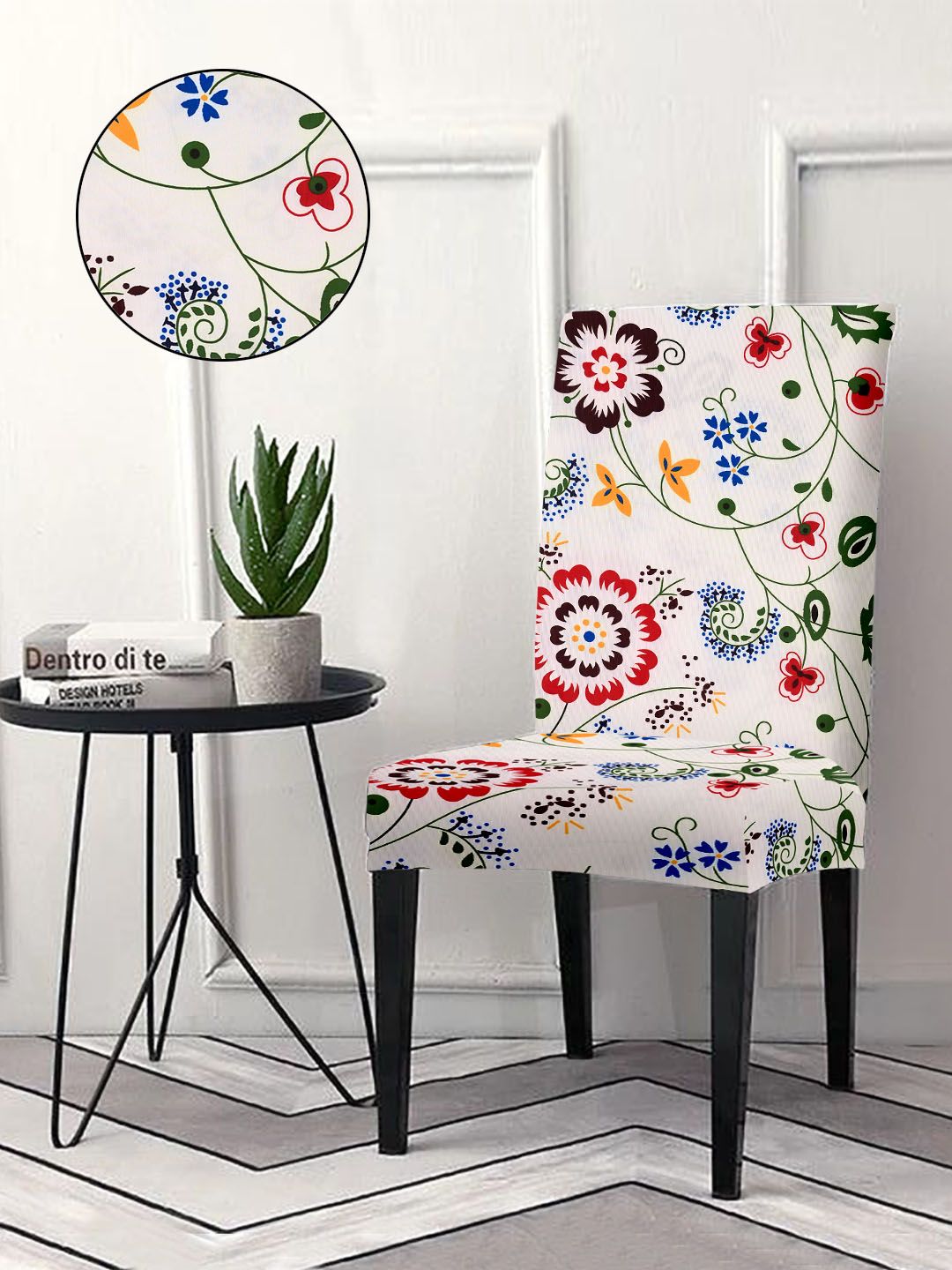 Cortina White 6 Pieces Floral Printed Dining Chair Covers