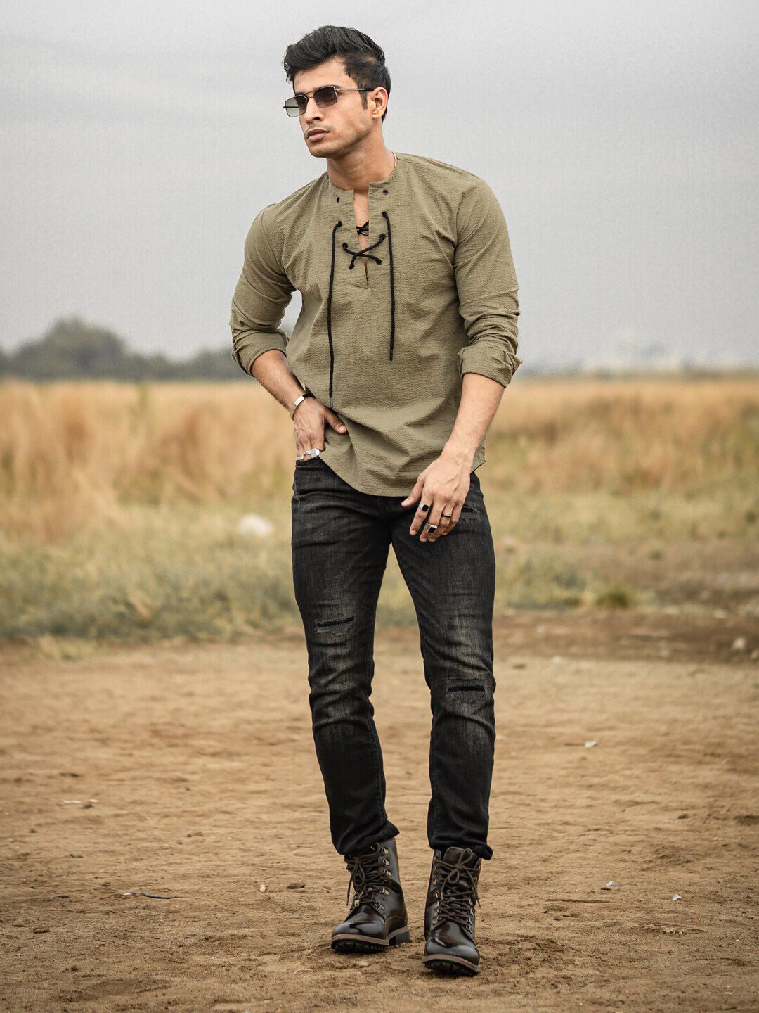 Powerlook Mandarin Collar Casual Shirt