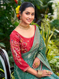 Saree mall Bandhani Printed Zari Poly Chiffon Saree