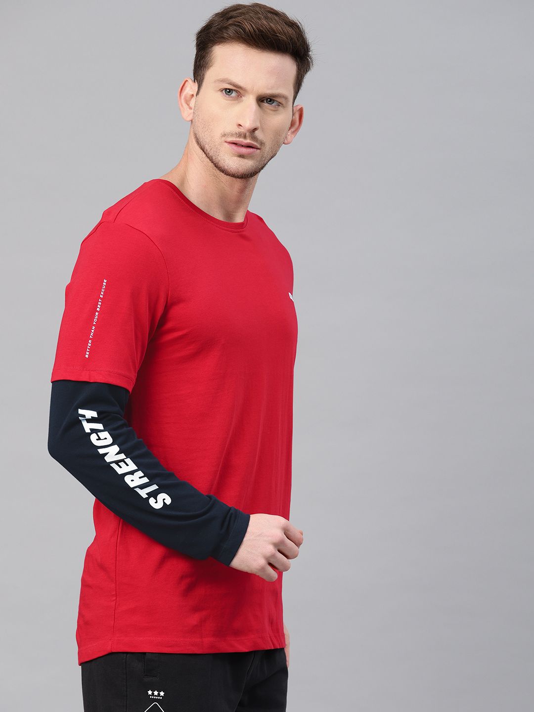 HRX by Hrithik Roshan Men Red  Black Solid Round Neck Pure Cotton T-shirt