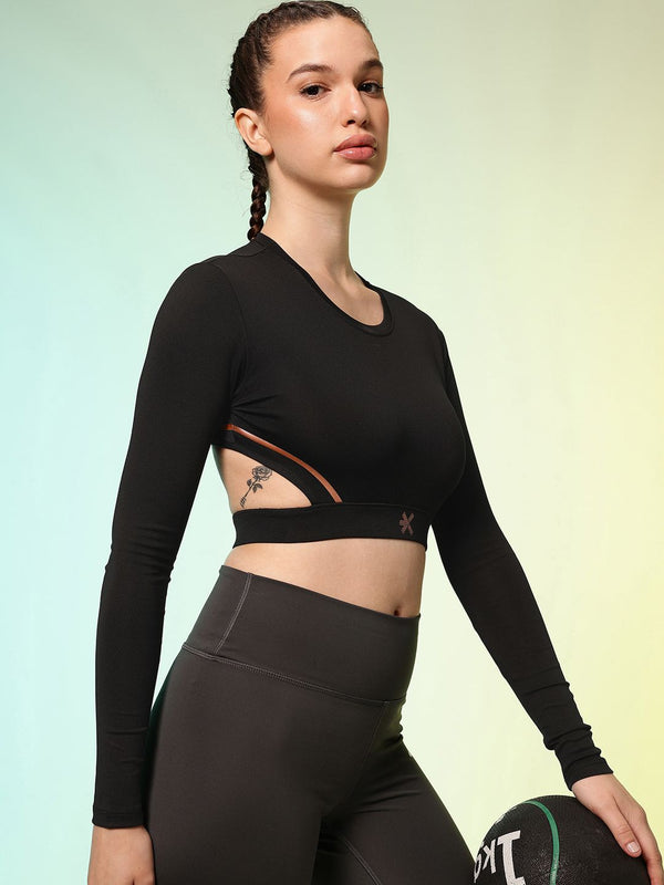 HRX by Hrithik Roshan ACTIVE-GODDESS Cut Outs Slim Fit Rapid Dry Training Crop T-shirt