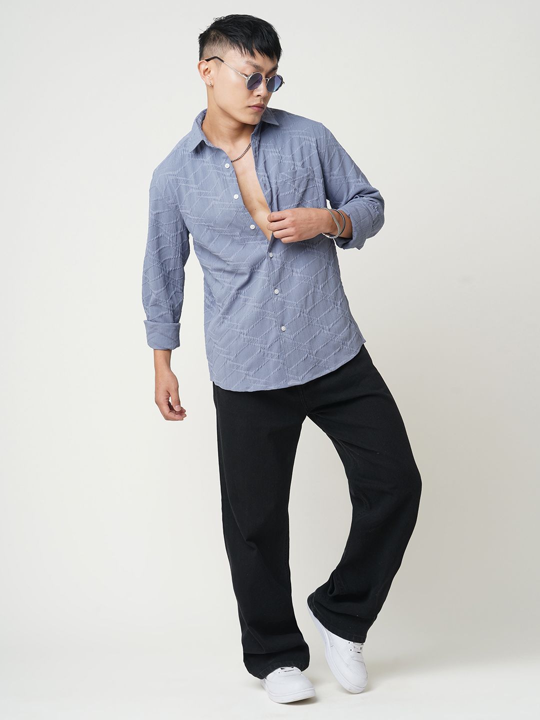 VASTRADO Men Classic Fit Spread Collar Textured Casual Shirt
