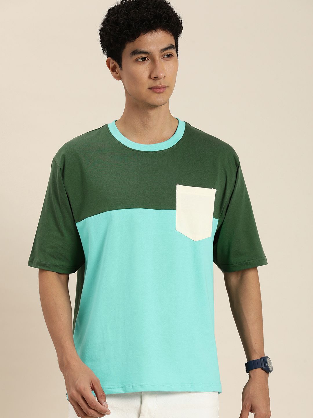DILLINGER Men Colourblocked Pure Cotton Oversized T-shirt