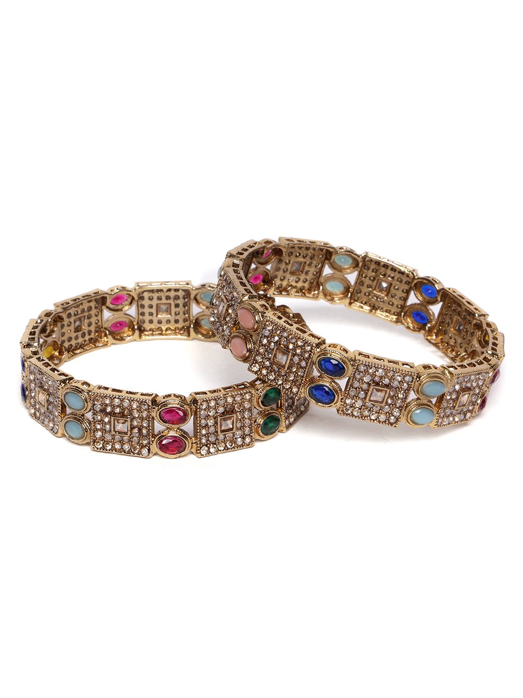PANASH Set Of 2 Gold-Plated American Diamond Stone Studded Bangles