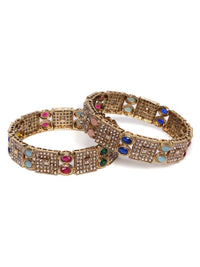 PANASH Set Of 2 Gold-Plated American Diamond Stone Studded Bangles