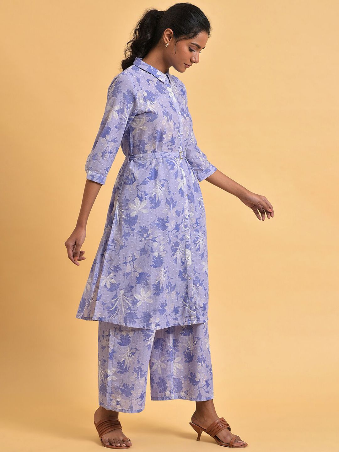 W Floral Printed Pure Cotton Kurta with Palazzos