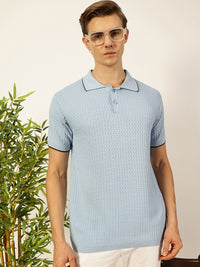 Thomas Scott Men Self Design Regular Fit Knitted Polo T-shirt