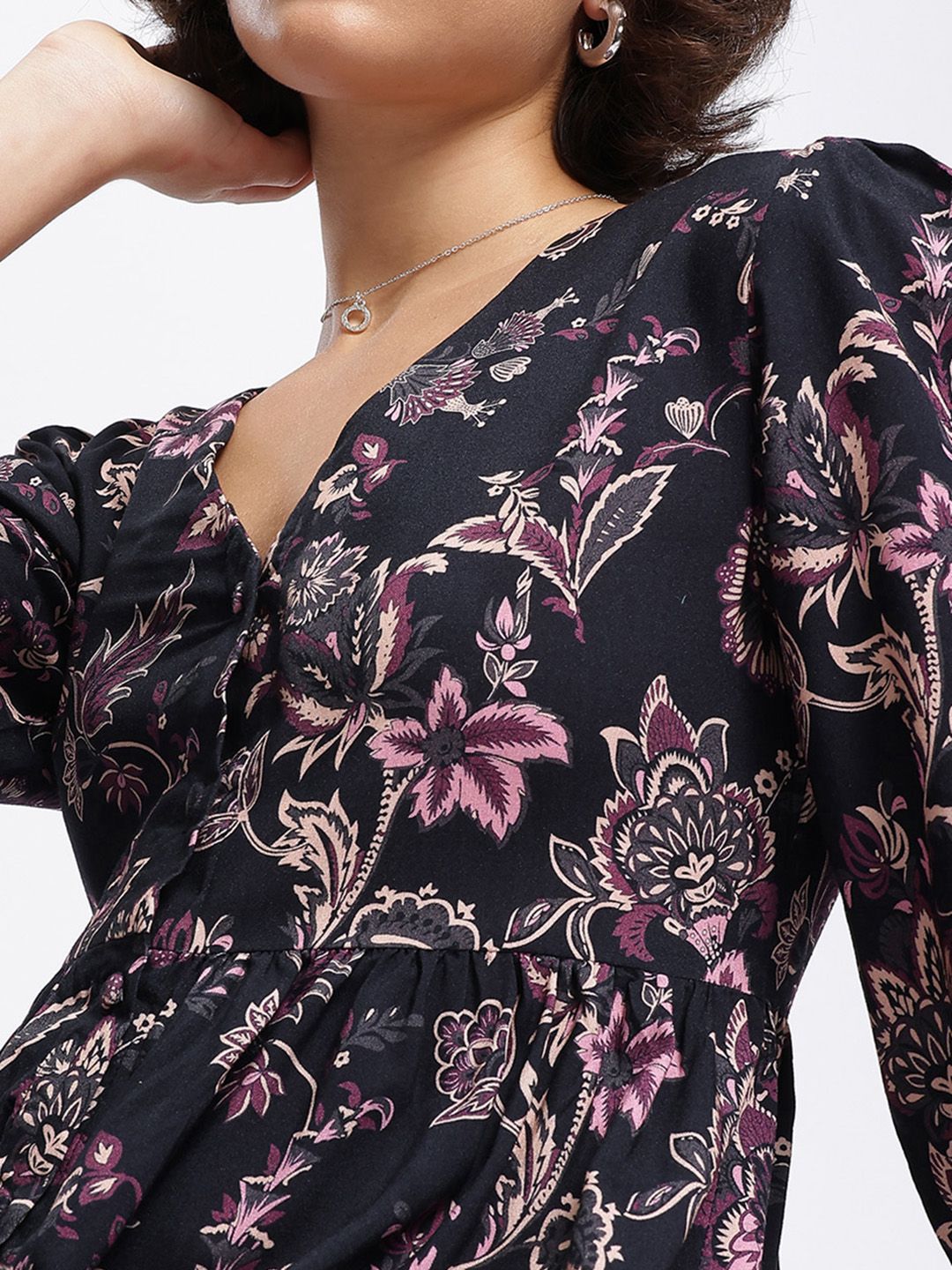 DressBerry Blossom Brigade Floral Cut-Out Midi A-Line Dress