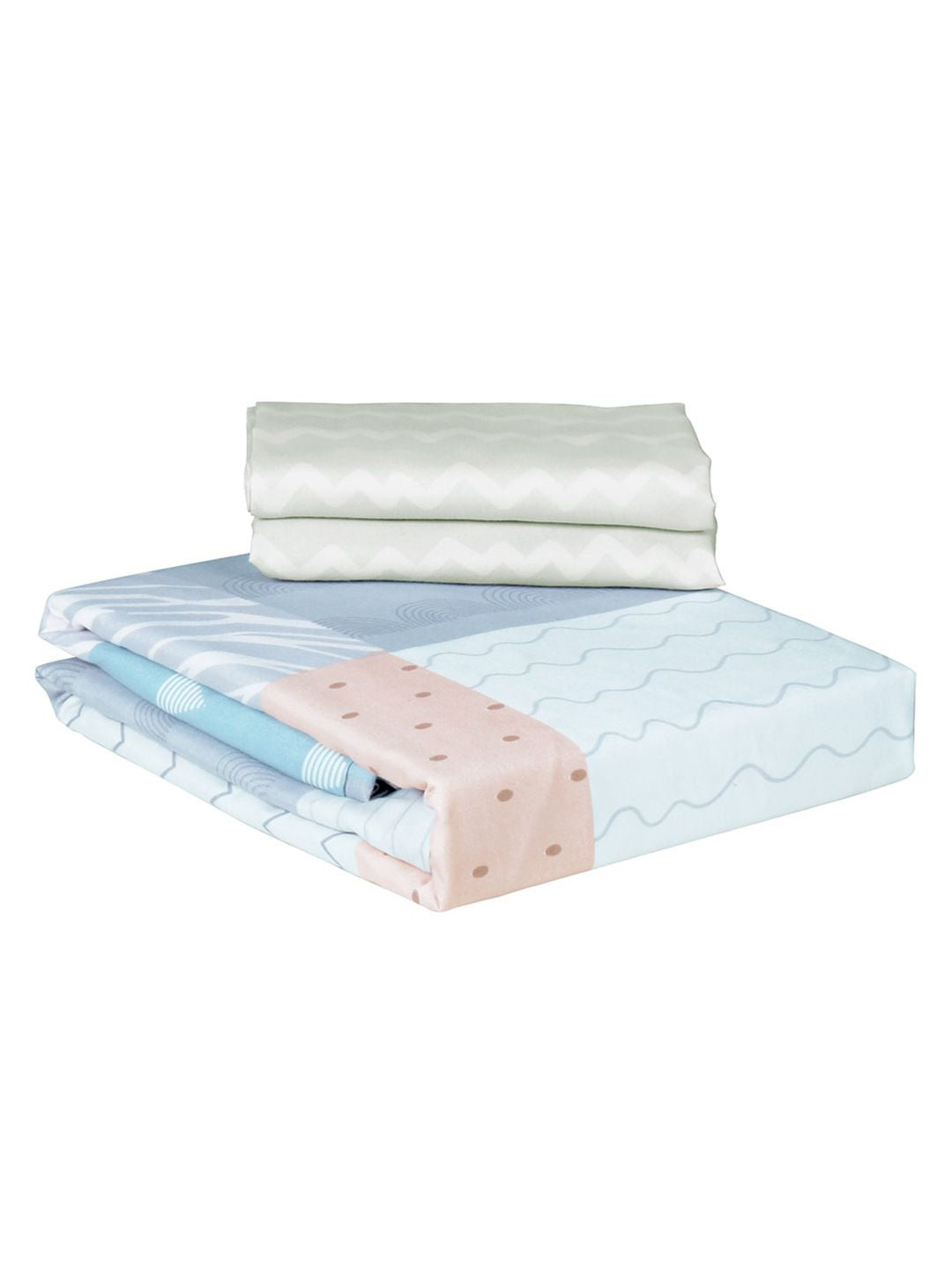 Story@home Peach & White Geometric 180 TC Queen Bedsheet with 2 Pillow Covers