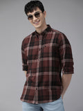 THE BEAR HOUSE Men Brown & Black Slim Fit Tartan Checked Cotton Casual Shirt