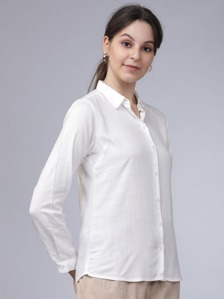 Tokyo Talkies Women Off-White Regular Fit Solid Semiformal Shirt