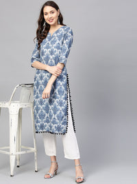 SOJANYA Women Blue Printed Straight Kurta
