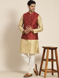 SOJANYA Kurta Rekaan Tenunan Lelaki dengan Churidar dengan Jaket Nehru