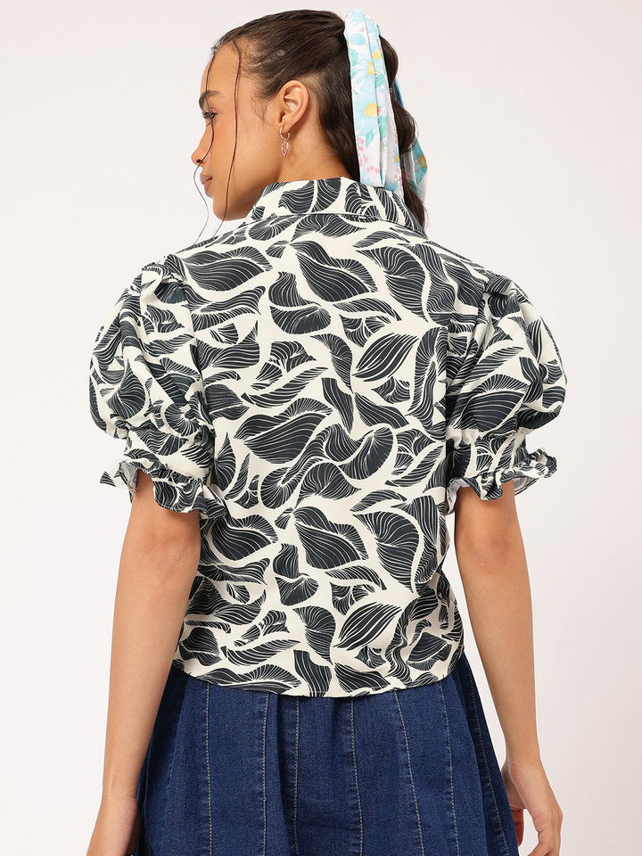 DressBerry Cute & Cuddly Puff Sleeves Printed Shirt