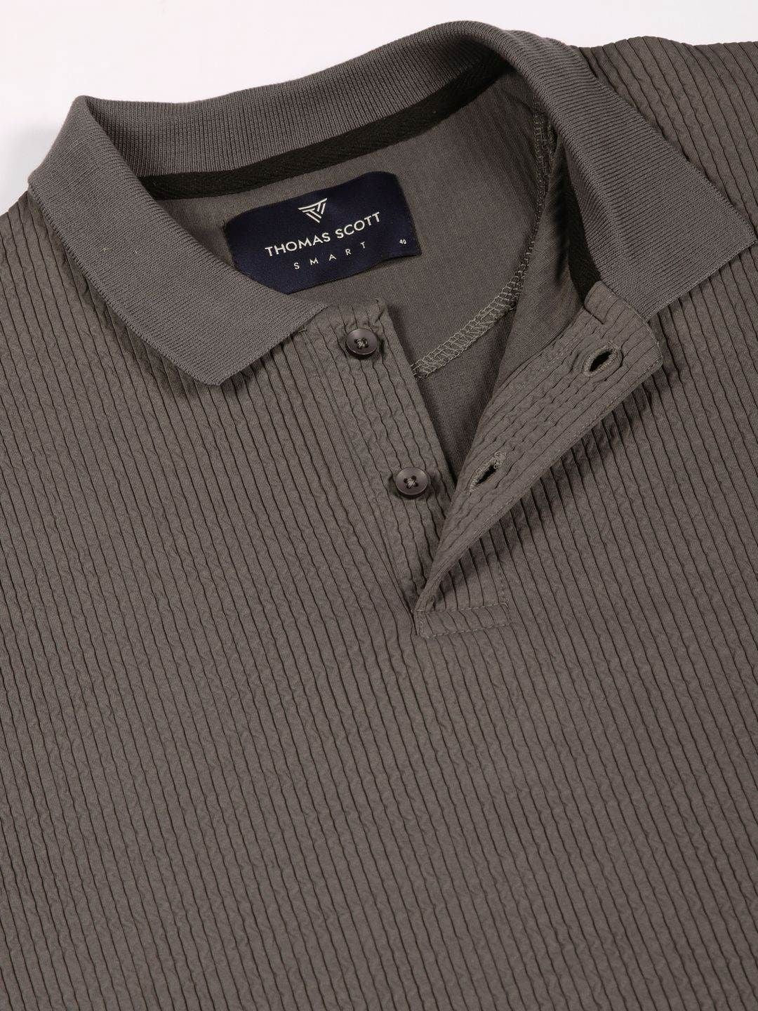Thomas Scott Men Smart Self Design Polo Full Sleeves T-shirt