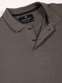 Thomas Scott Men Smart Self Design Polo Full Sleeves T-shirt