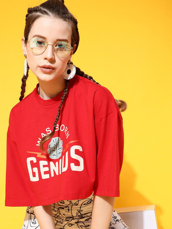 STREET 9 Women Deep Red Graphic Tshirt