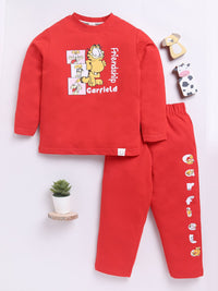Happy Faces Boys Garfield Printed Pure Cotton T-shirt with Trousers