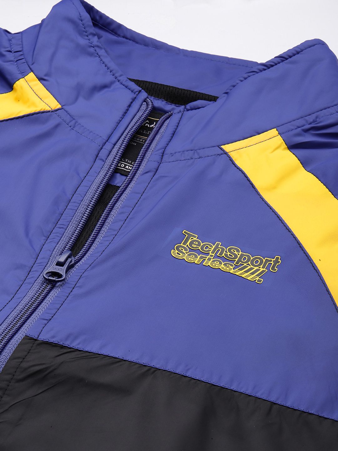 The Indian Garage Co Men Black & Blue Colourblocked Windcheater Bomber Jacket