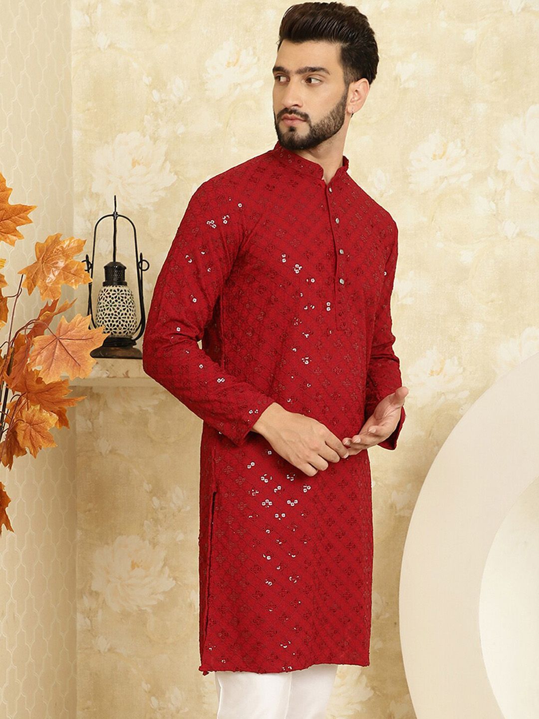 SOJANYA Kurta Lurus Labuci Sulam Geometrik Kapas Tulen