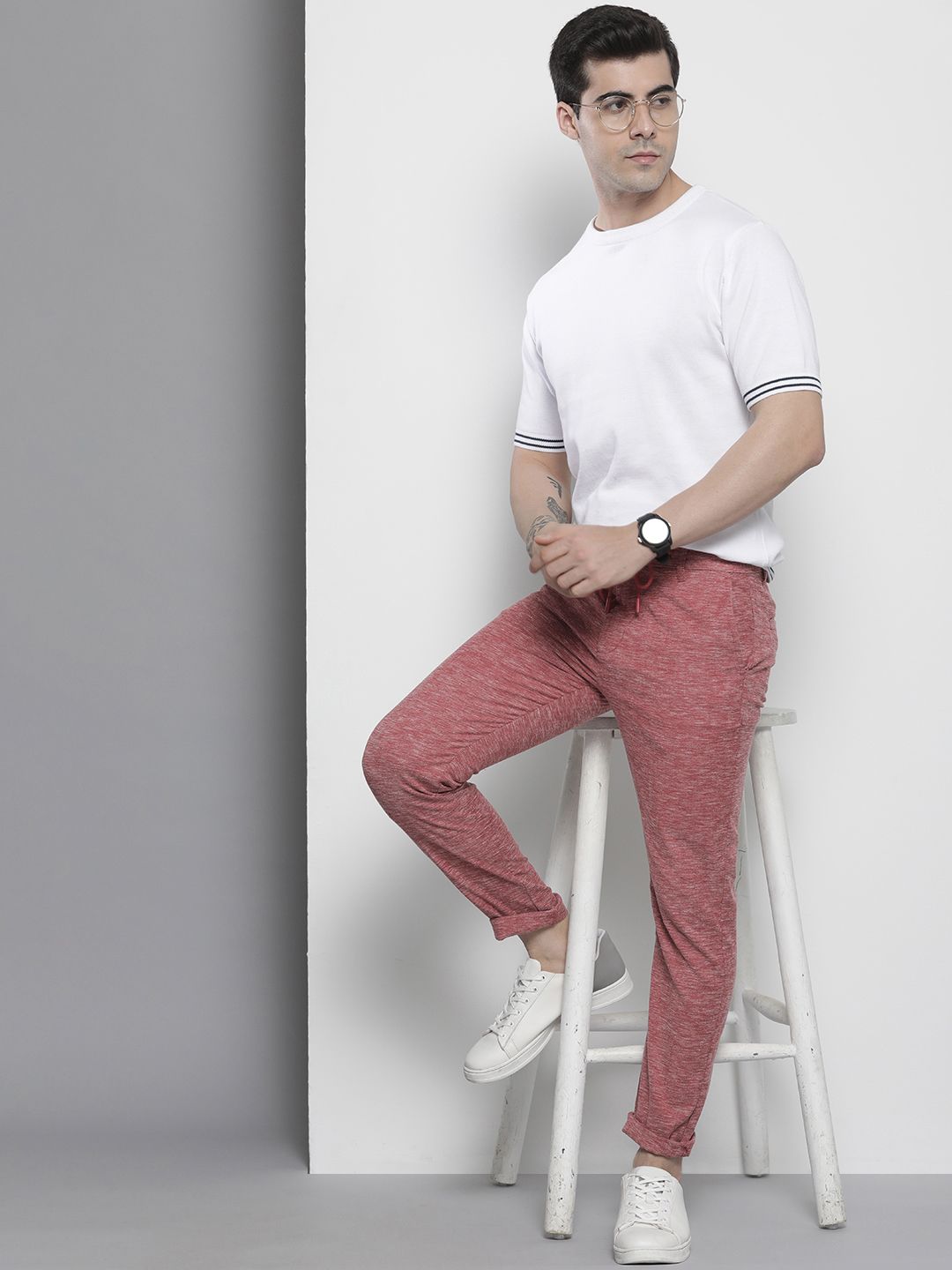 The Indian Garage Co Men Pink Joggers Trousers