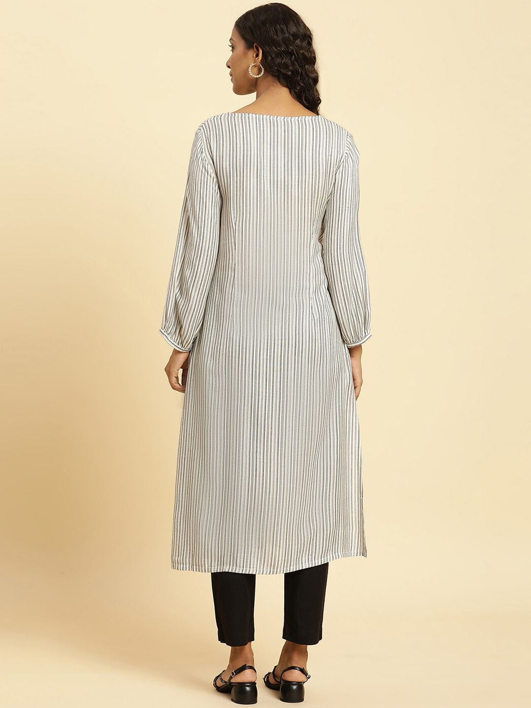 W Striped Print Rayon Straight Kurta