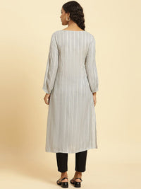 W Striped Print Rayon Straight Kurta