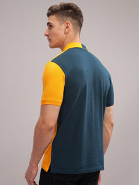 ADRO Colourblocked Polo Collar Lengan Pendek Kapas Tulen T-shirt Biasa
