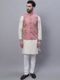 SOJANYA Embroidered Mandarin Collar Kurta with Pyjamas & Nahru Jacket