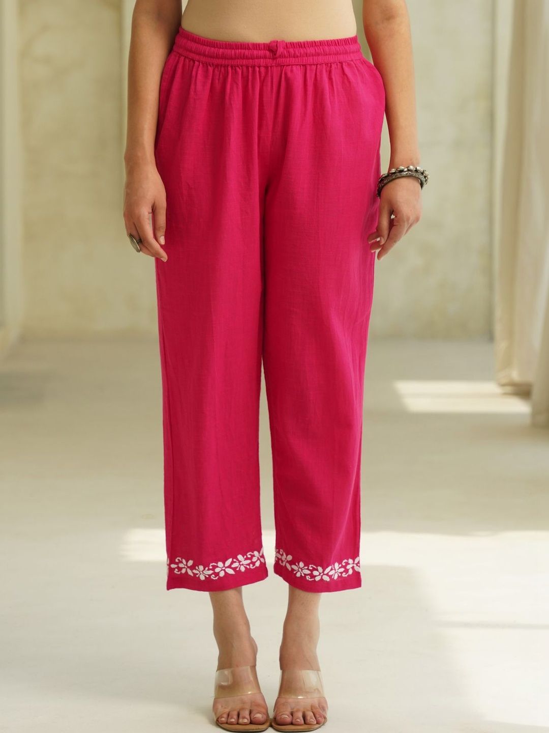 House of Chikankari Women 2 Pieces Regular Pure Cotton Kurta with Trousers Set