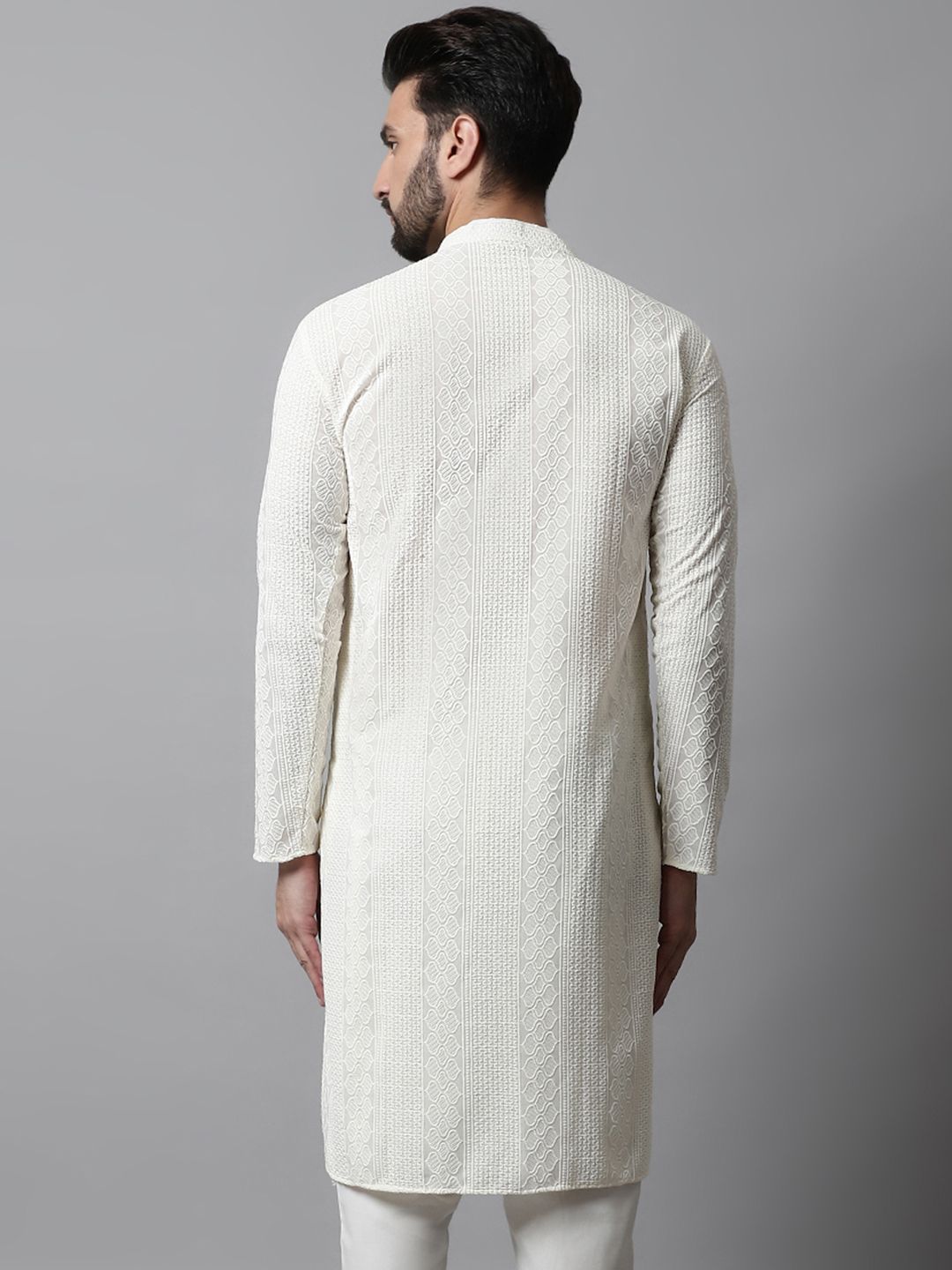 Jompers Men Cream-Coloured Ethnic Motifs Embroidered Cotton Kurta