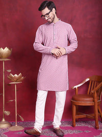 Jompers Floral Embroidered Sequinned Chikankari Pure Cotton Kurta