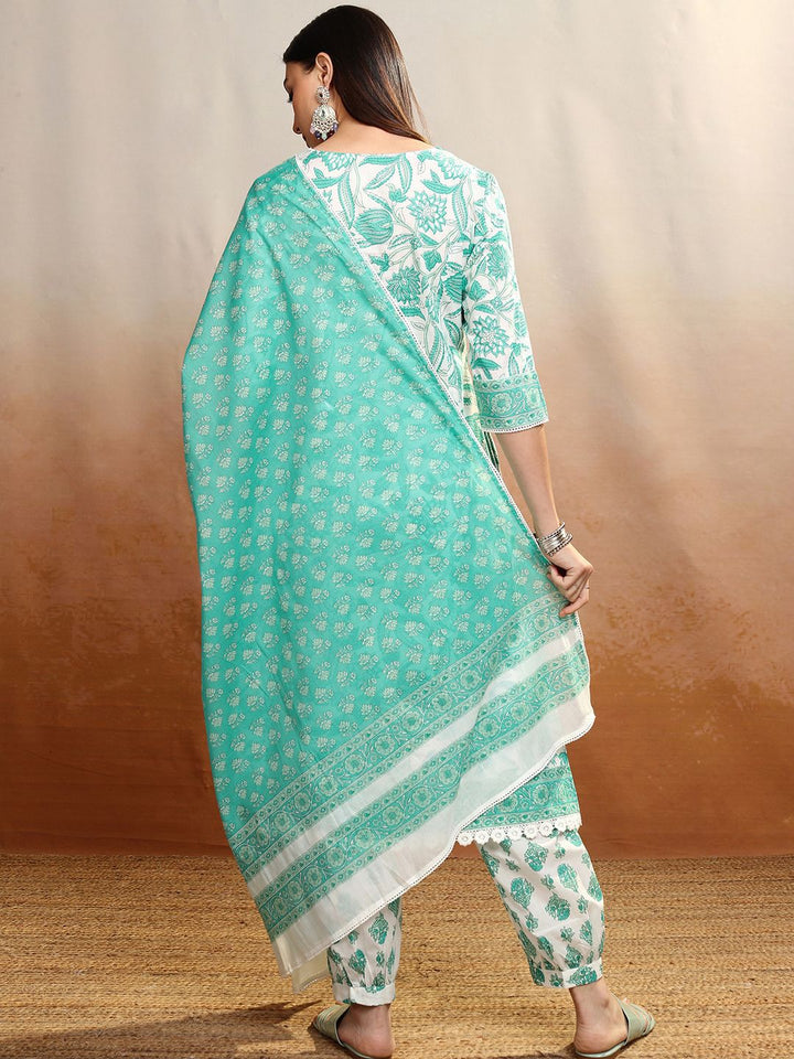 Vishudh Women Floral Printed Regular Pure Cotton Kurta with Salwar & Dupatta