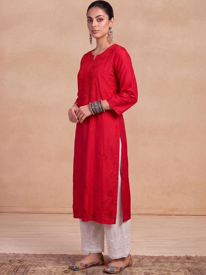 Rumah Wanita Chikankari Motif Etnik Sulam Benang Kerja Kurta