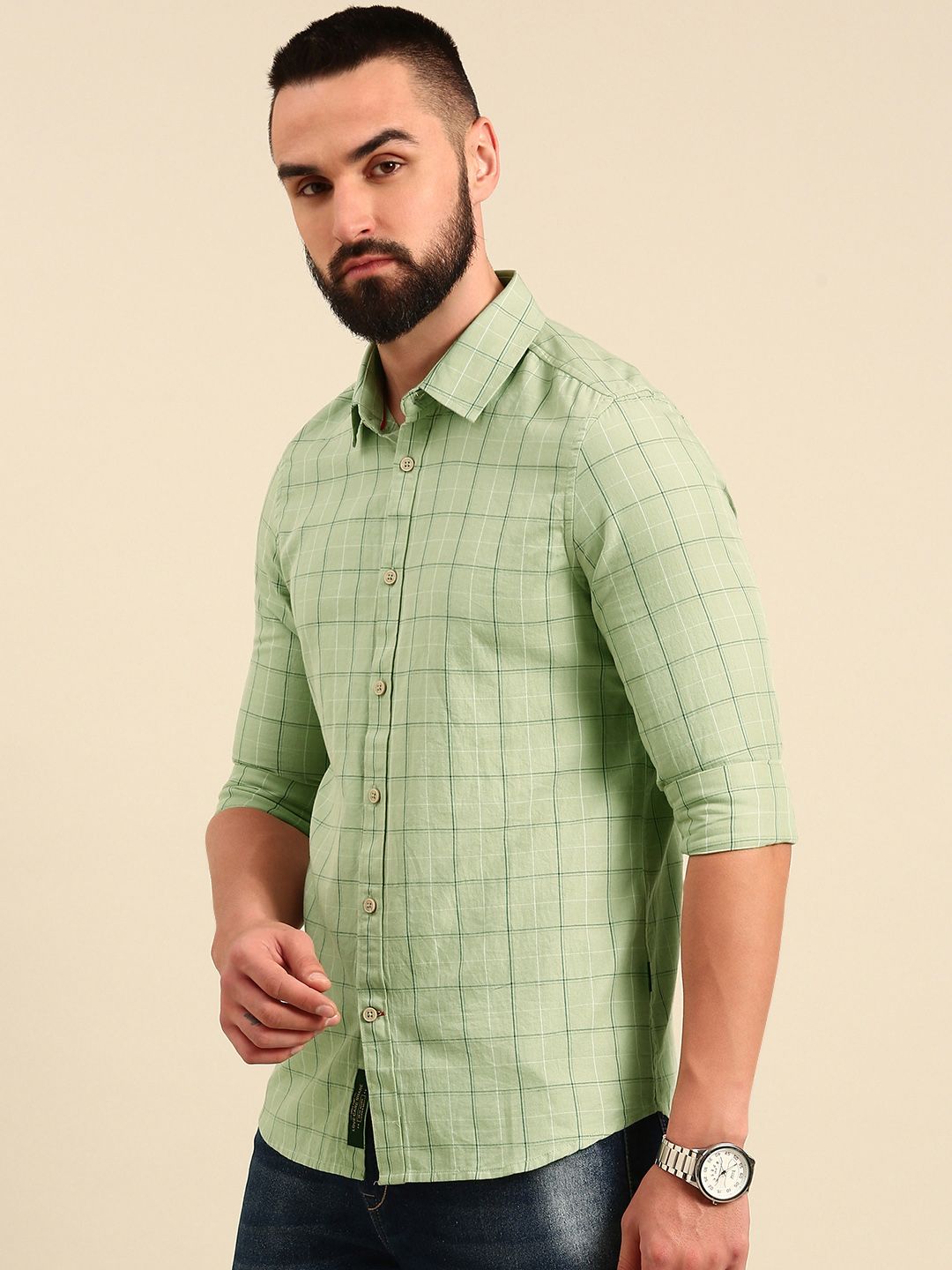 Being Human Pure Cotton Slim Fit Checked Casual Shirt