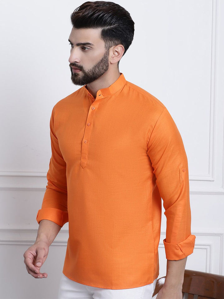 SOJANYA Mandarin Collar Roll Up Sleeves Kurta