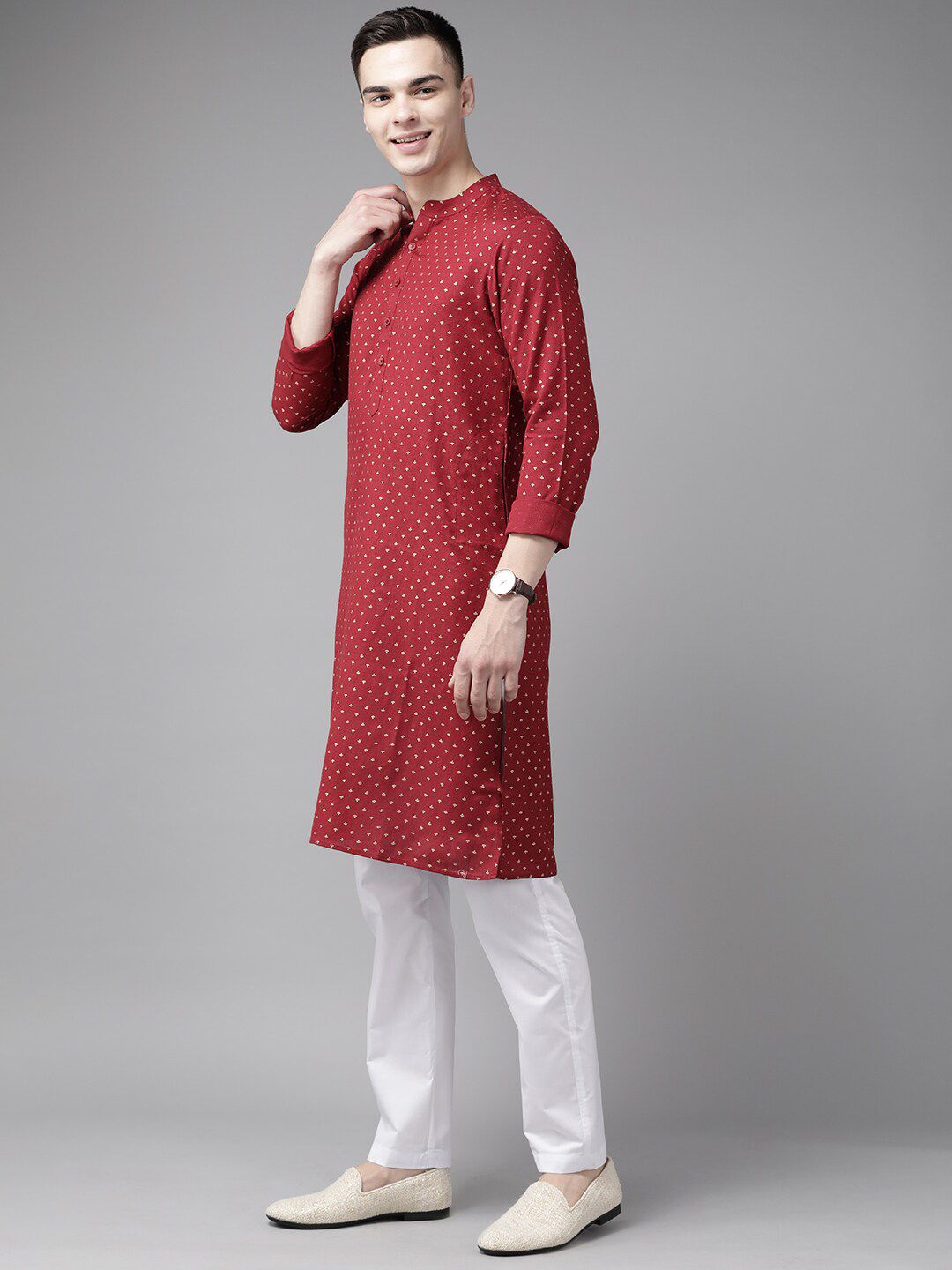 See Designs Mandarin Collar Ethnic Motifs Printed Straight Cotton Kurta