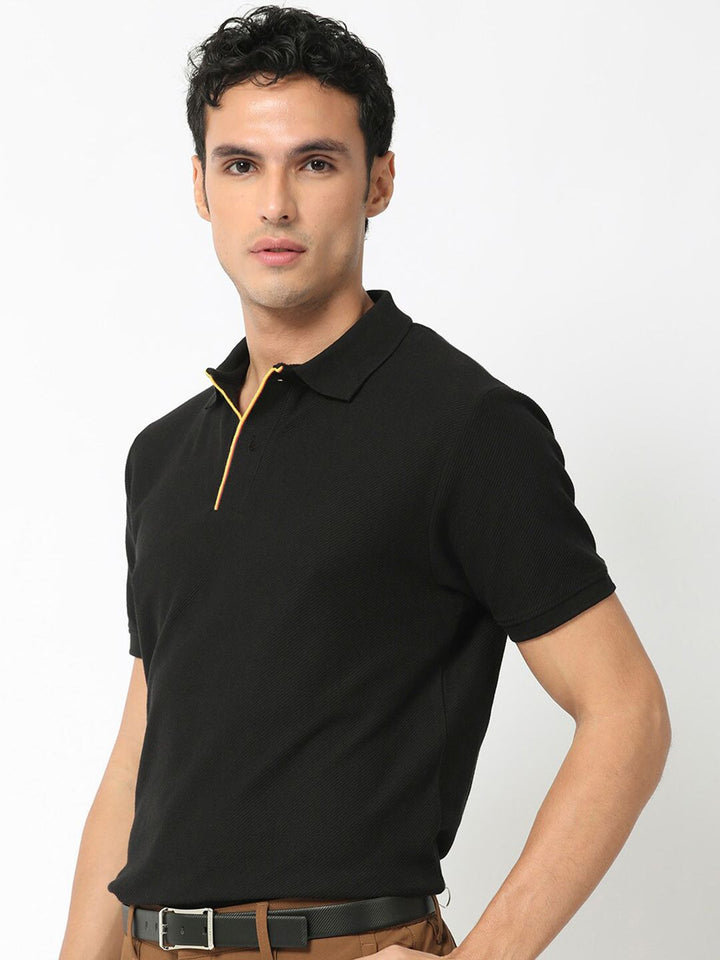 RARE RABBIT Men Rings-4 Slim Fit Solid Polo Collar T-Shirt