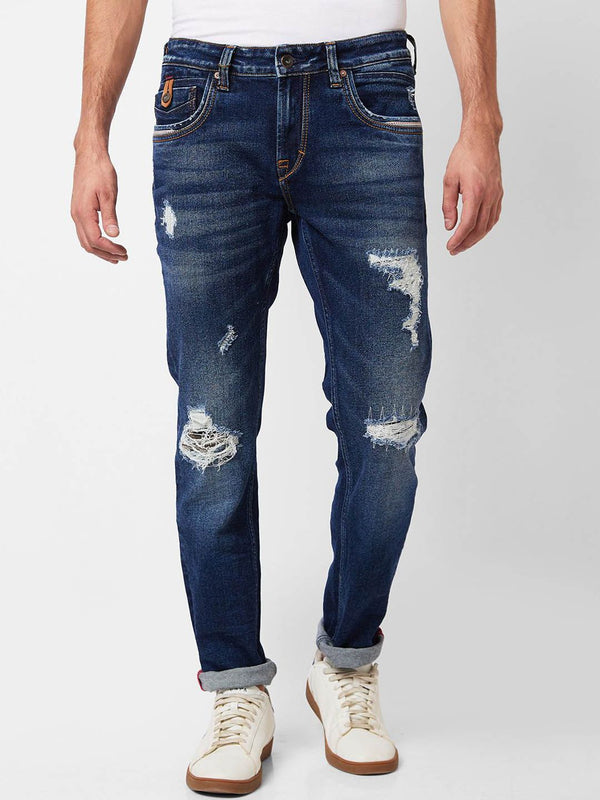 SPYKAR Men Mid-Rise Mildly Distressed Heavy Fade Ripped Jeans